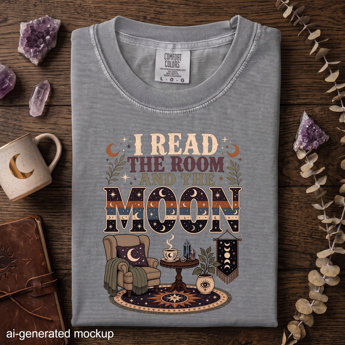 I Read the Room and the Moon T-Shirt - Cozy Celestial Book Lover Shirt