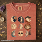 Moonlit Muses T-Shirt - Celestial Moon Woman Portrait Shirt