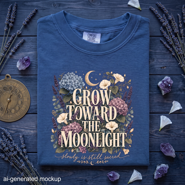 Grow Toward the Moonlight T-Shirt - Floral Moon Botanical Shirt