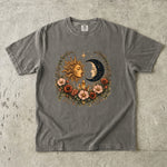 Sun & Moon Garden T-Shirt - Celestial Floral Crystal Shirt