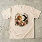Sun & Moon Garden T-Shirt - Celestial Floral Crystal Shirt