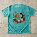 Sun & Moon Garden T-Shirt - Celestial Floral Crystal Shirt