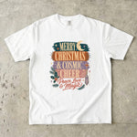 Merry Christmas & Cosmic Cheer T-Shirt - Retro Celestial Holiday Shirt
