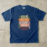 Merry Christmas & Cosmic Cheer T-Shirt - Retro Celestial Holiday Shirt